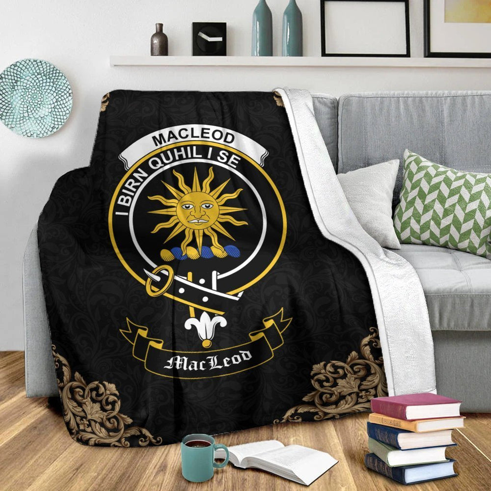Clan MacLeod (of Lewis) Crest Tartan Premium Blanket Black OW46 Clan Hall Tartan Today   