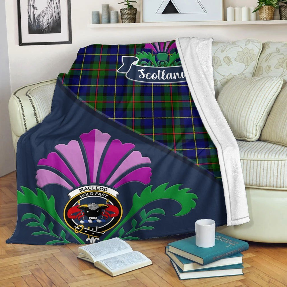 Clan MacLeod of Lewis Tartan Crest Premium Blanket Thistle Style OL70 Clan Hall Tartan Today   