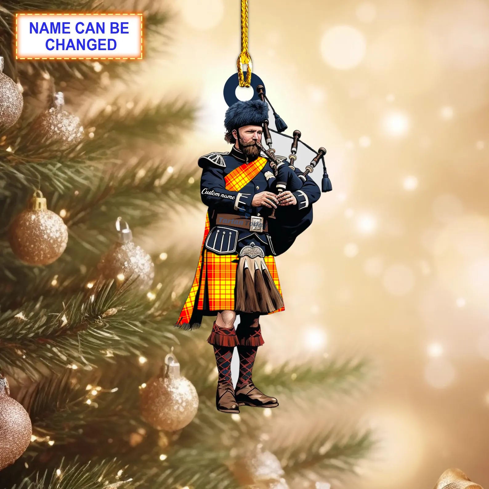 Personalized Clan MacMillan Tartan Bagpipe Ornament with Custom Name – Scottish Christmas Tree Decoration KS33