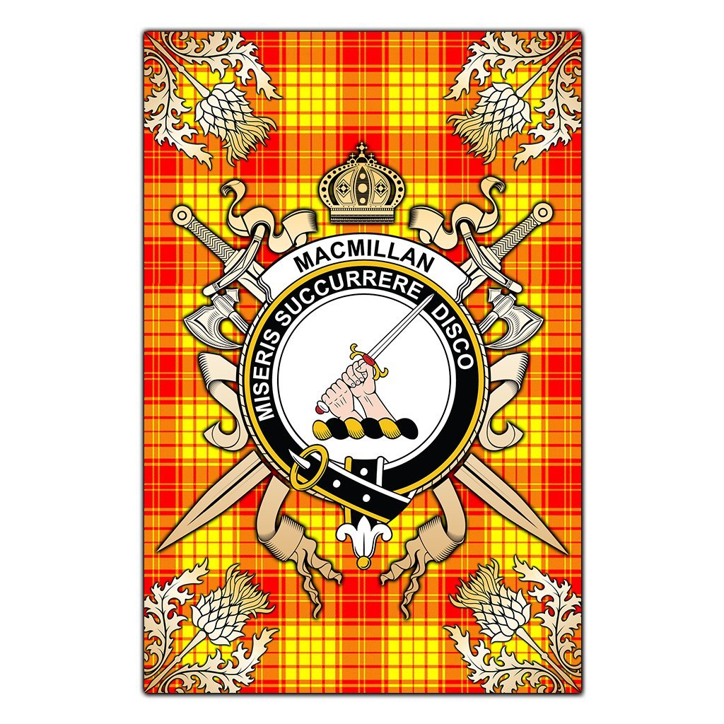 Clan MacMillan Tartan Crest Black Garden Flag  - Gold Thistle  VS78 Clan MacMillan Tartan Today   