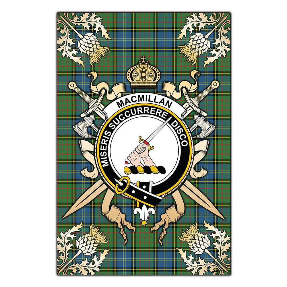 Clan MacMillan Hunting Ancient Tartan Crest Black Garden Flag  - Gold Thistle  SK15 Clan MacMillan Tartan Today   
