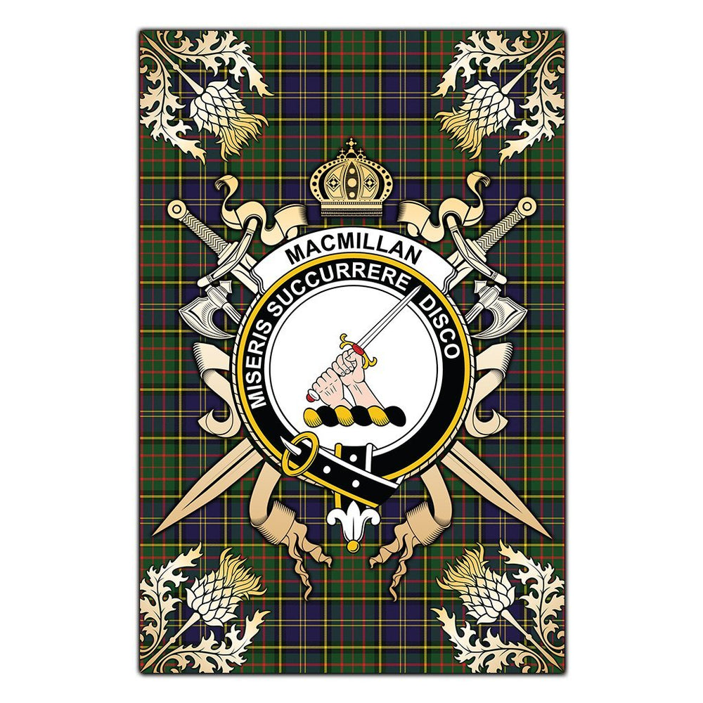 Clan MacMillan Hunting Modern Tartan Crest Black Garden Flag  - Gold Thistle  JG15 Clan MacMillan Tartan Today   