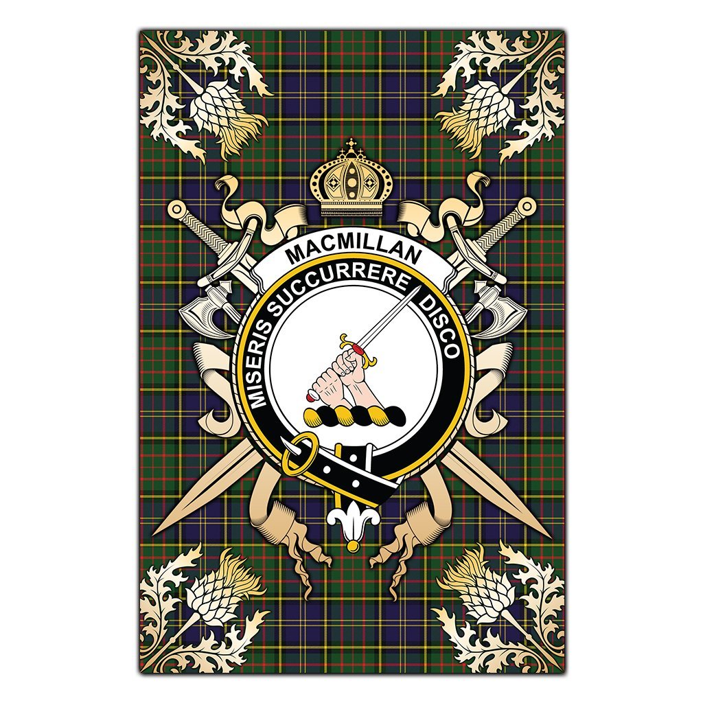Clan MacMillan Hunting Modern Tartan Crest Black Garden Flag  - Gold Thistle  JG15 Clan MacMillan Tartan Today   