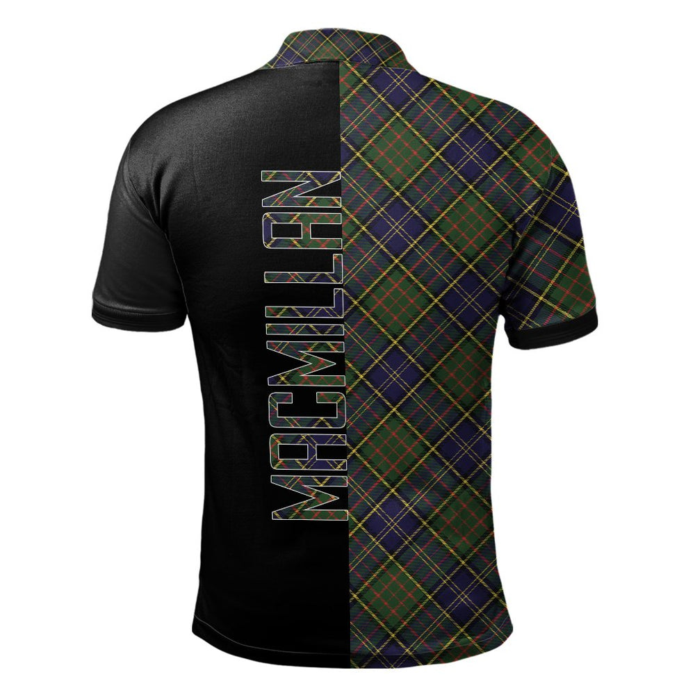 Clan MacMillan Hunting Modern Tartan Polo Shirt Half of Me - Cross Style AP93 MacMillan Hunting Modern Tartan Tartan Polo   