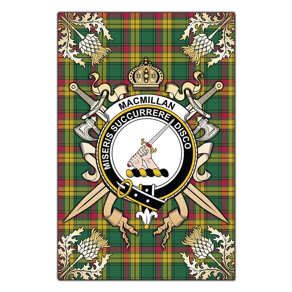 Clan MacMillan Old Ancient Tartan Crest Black Garden Flag  - Gold Thistle  ZB51 Clan MacMillan Tartan Today   