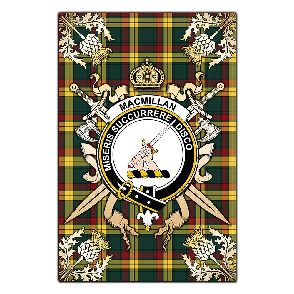 Clan MacMillan Old Modern Tartan Crest Black Garden Flag  - Gold Thistle  SK32 Clan MacMillan Tartan Today   