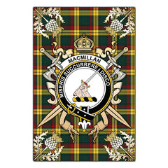 Clan MacMillan Old Modern Tartan Crest Black Garden Flag  - Gold Thistle  SK32 Clan MacMillan Tartan Today   
