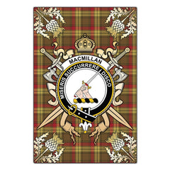 Clan MacMillan Old Weathered Tartan Crest Black Garden Flag  - Gold Thistle  XO86 Clan MacMillan Tartan Today   