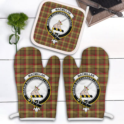 Clan MacMillan Old Weathered Tartan Crest Oven Mitt And Pot Holder (2 Oven Mitts + 1 Pot Holder) IP71