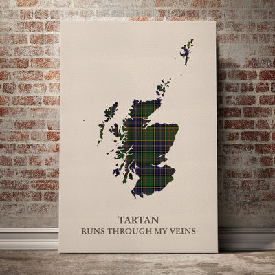 Clan MacMillan Hunting Modern Tartan Scotland Map Canvas “Tartan Runs Through My Veins” Wall Art UT34