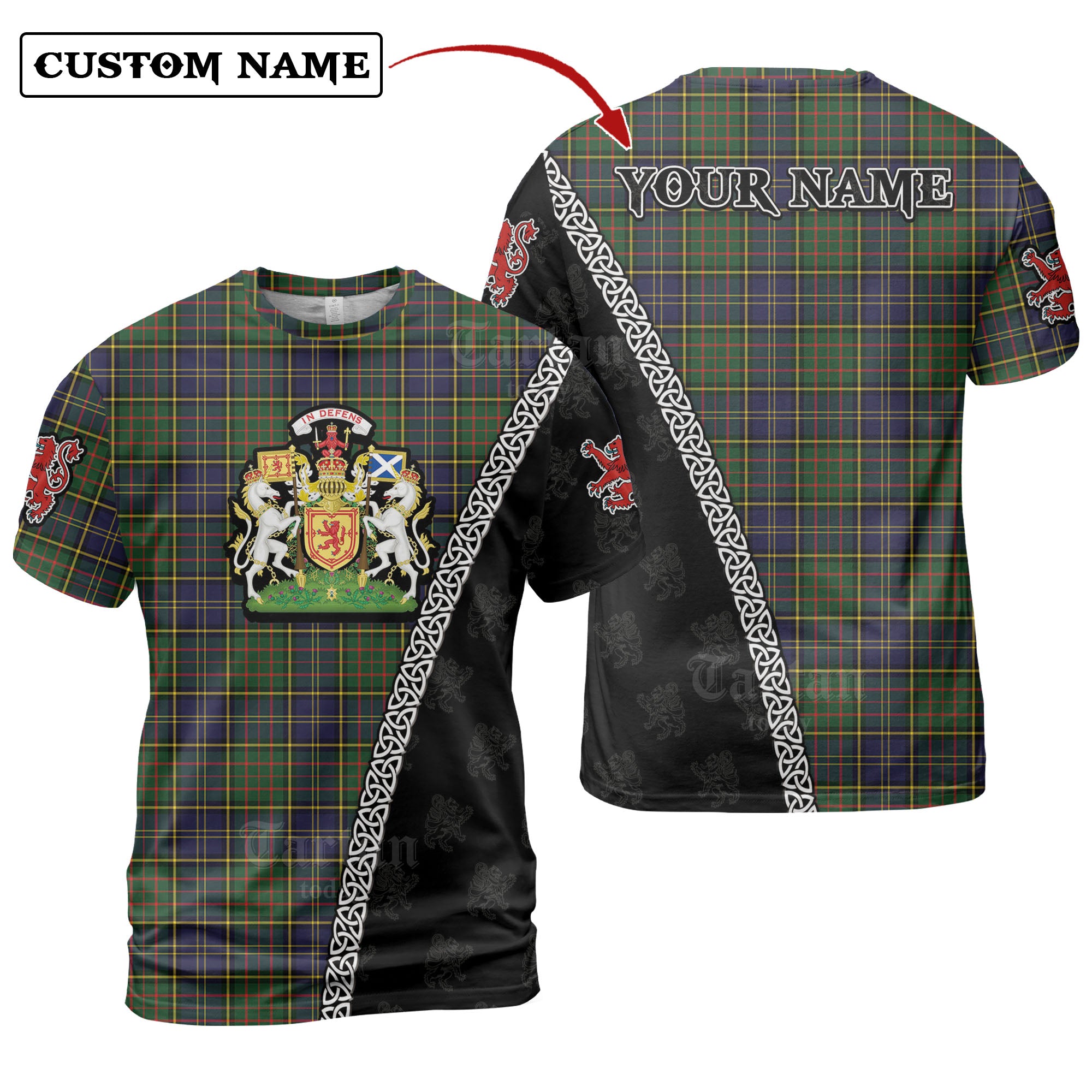 MacMillan Hunting Modern Tartan Shirt with Scotland Coat of Arms & Custom Name AM25