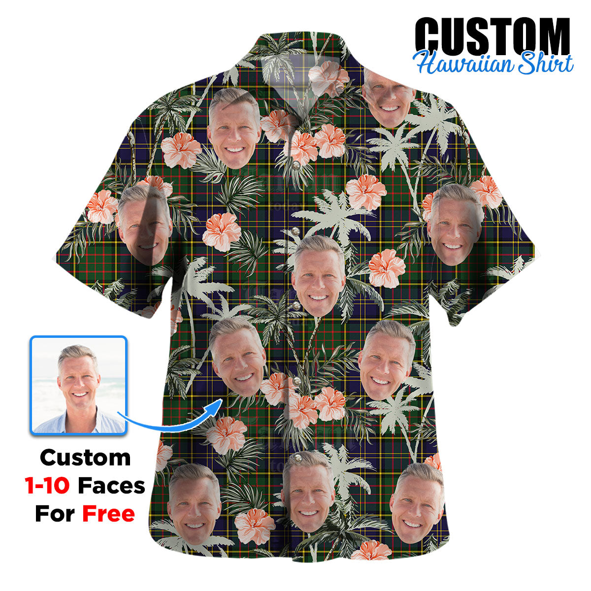 Clan MacMillan Hunting Modern Tartan Custom Face Hawaiian Shirt – Unisex Gift for Family Members, Summer Party YB44 MacMillan Hunting Modern Tartan Tartan Hawaii Shirt