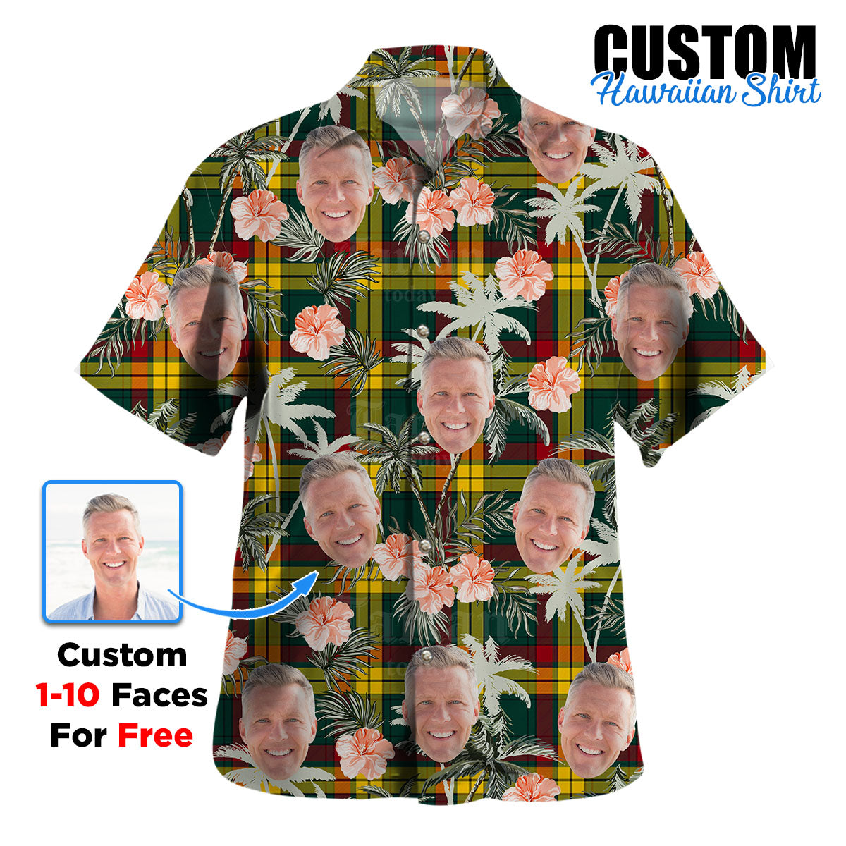 Clan MacMillan Old Modern Tartan Custom Face Hawaiian Shirt – Unisex Gift for Family Members, Summer Party DU11 MacMillan Old Modern Tartan Tartan Hawaii Shirt