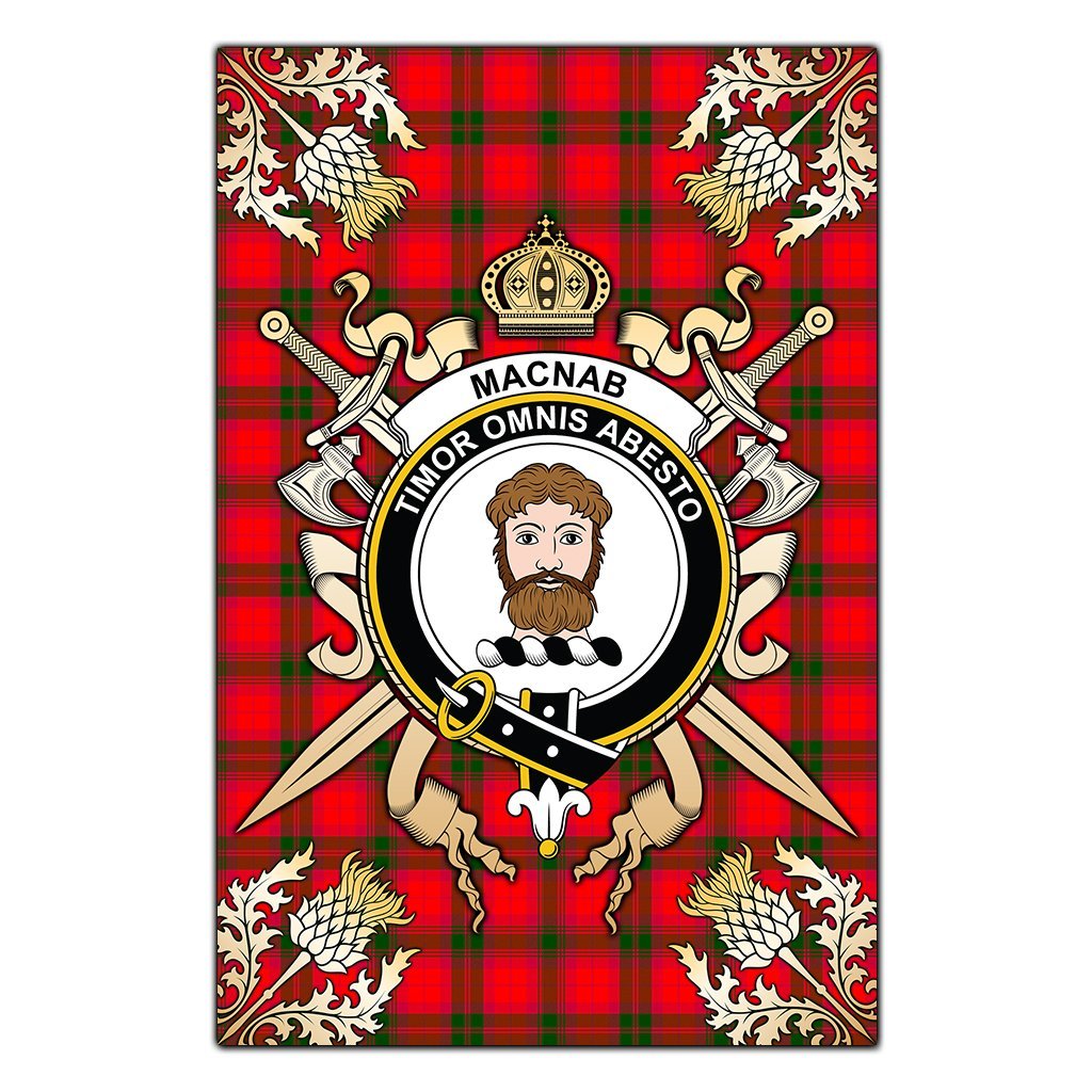 Clan MacNab Modern Tartan Crest Black Garden Flag  - Gold Thistle  KF12 Clan MacNab Tartan Today   