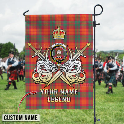 Custom Name Clan MacNab Ancient Tartan Garden Flag with Clan Crest and the Golden Sword of Courageous Legacy