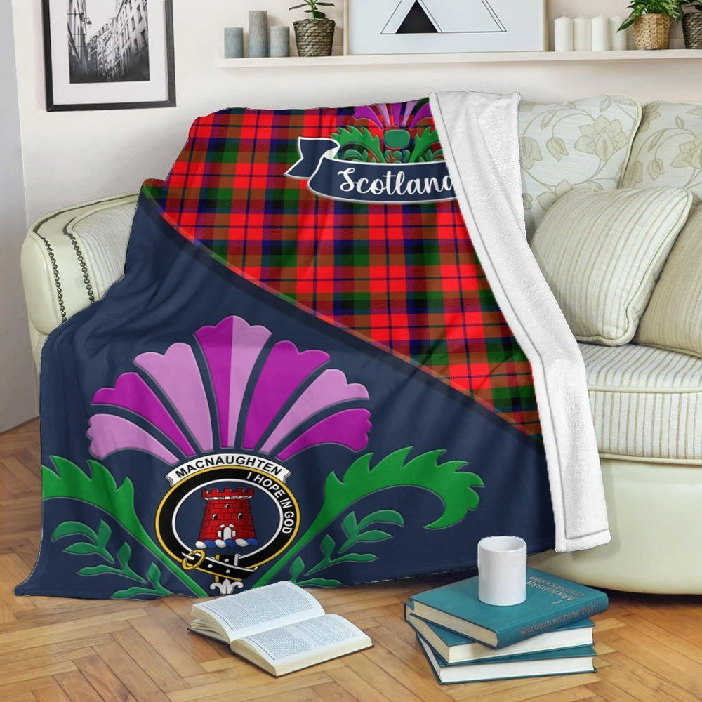 Clan MacNaughten Tartan Crest Premium Blanket Thistle Style WC92 Clan Hall Tartan Today   