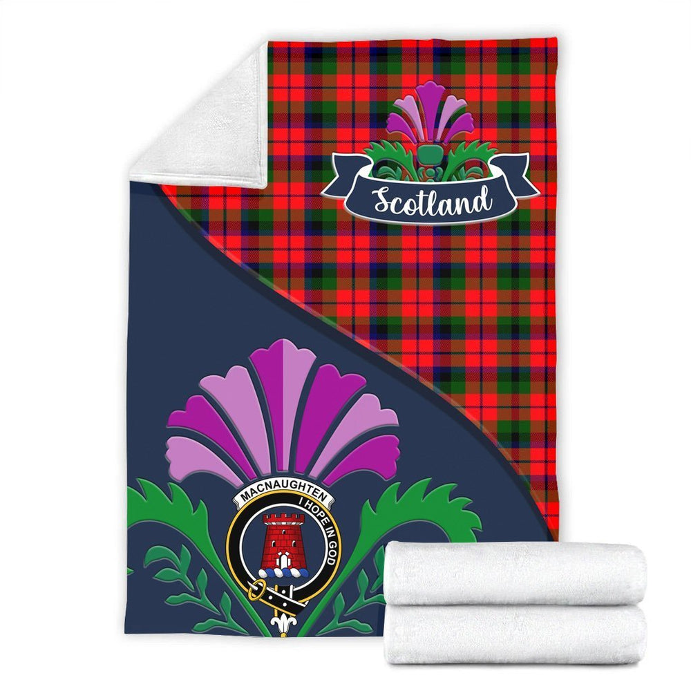 Clan MacNaughten Tartan Crest Premium Blanket Thistle Style WC92 Clan Hall Tartan Today   