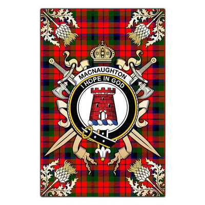 Clan Clan MacNaughton Modern Tartan Crest Black Garden Flag - Gold Thistle PQ59