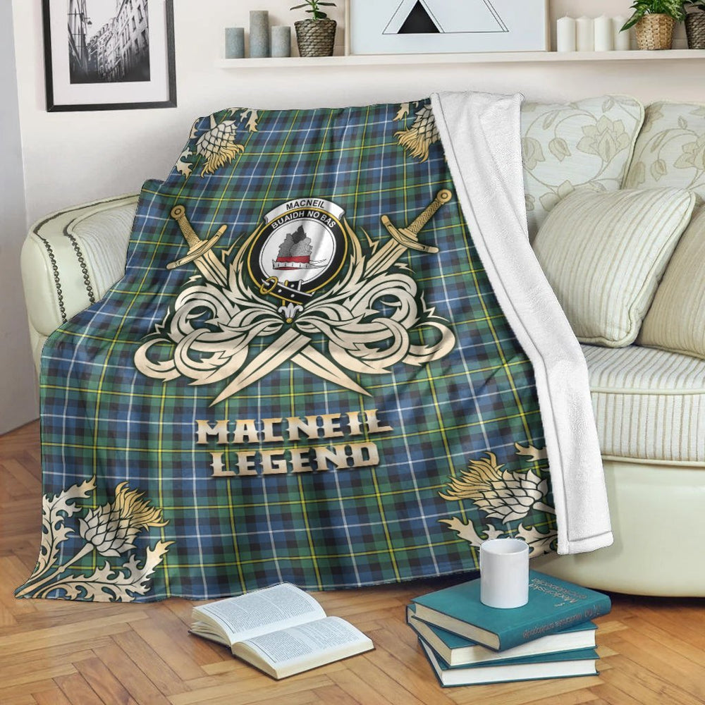 Clan MacNeil of Barra Ancient Tartan Gold Courage Symbol Blanket JE67 Clan MacNeil / MacNeill Tartan Today   