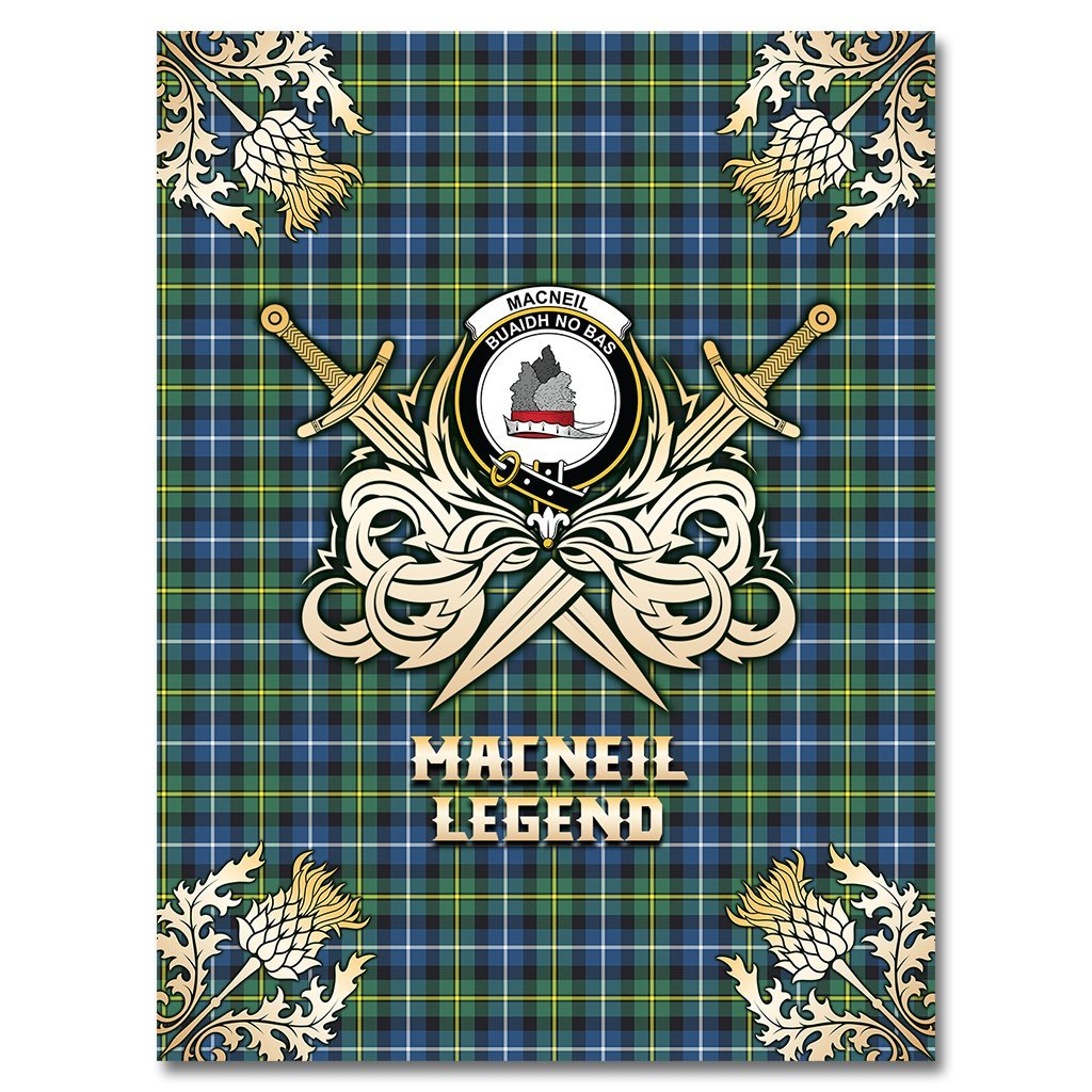 Clan MacNeil of Barra Ancient Tartan Gold Courage Symbol Blanket JE67 Clan MacNeil / MacNeill Tartan Today   