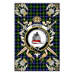 Clan MacNeil of Barra Modern Tartan Crest Black Garden Flag  - Gold Thistle  UI77 Clan MacNeil / MacNeill Tartan Today   