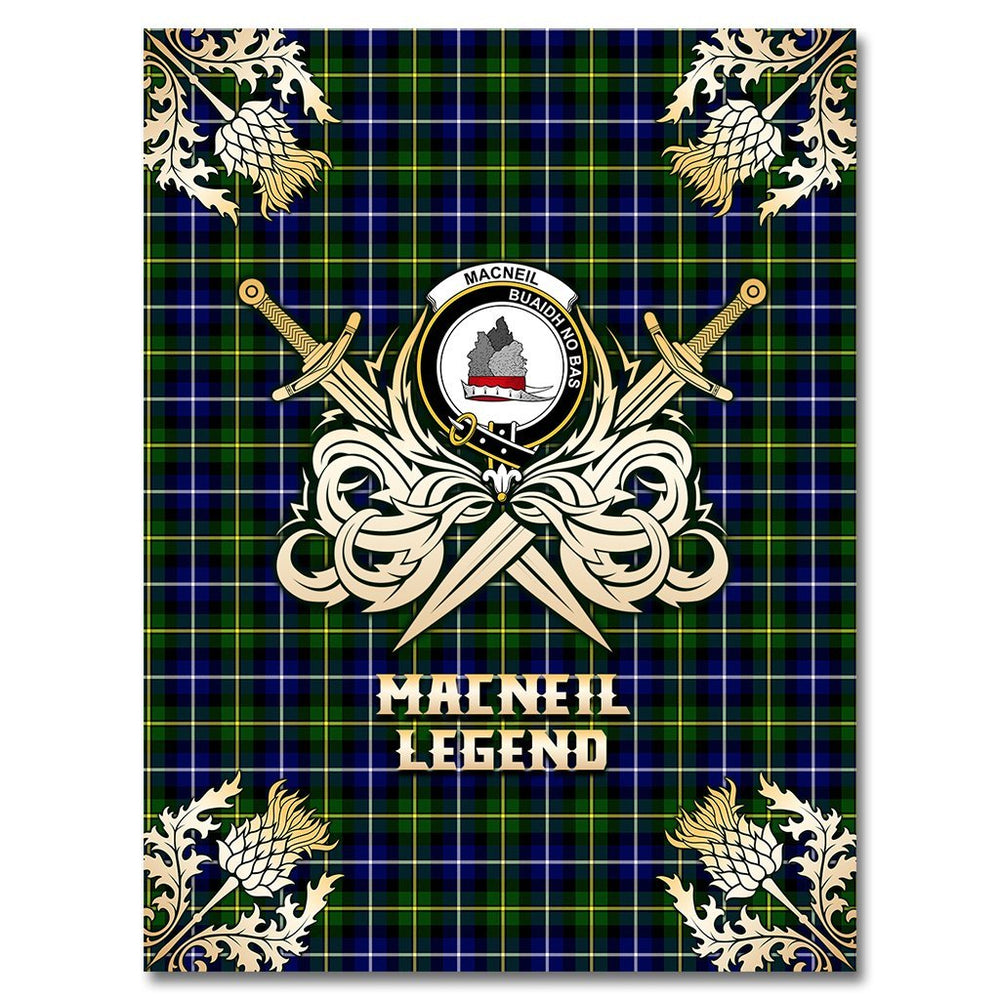 Clan MacNeil of Barra Modern Tartan Gold Courage Symbol Blanket CW32 Clan MacNeil / MacNeill Tartan Today   