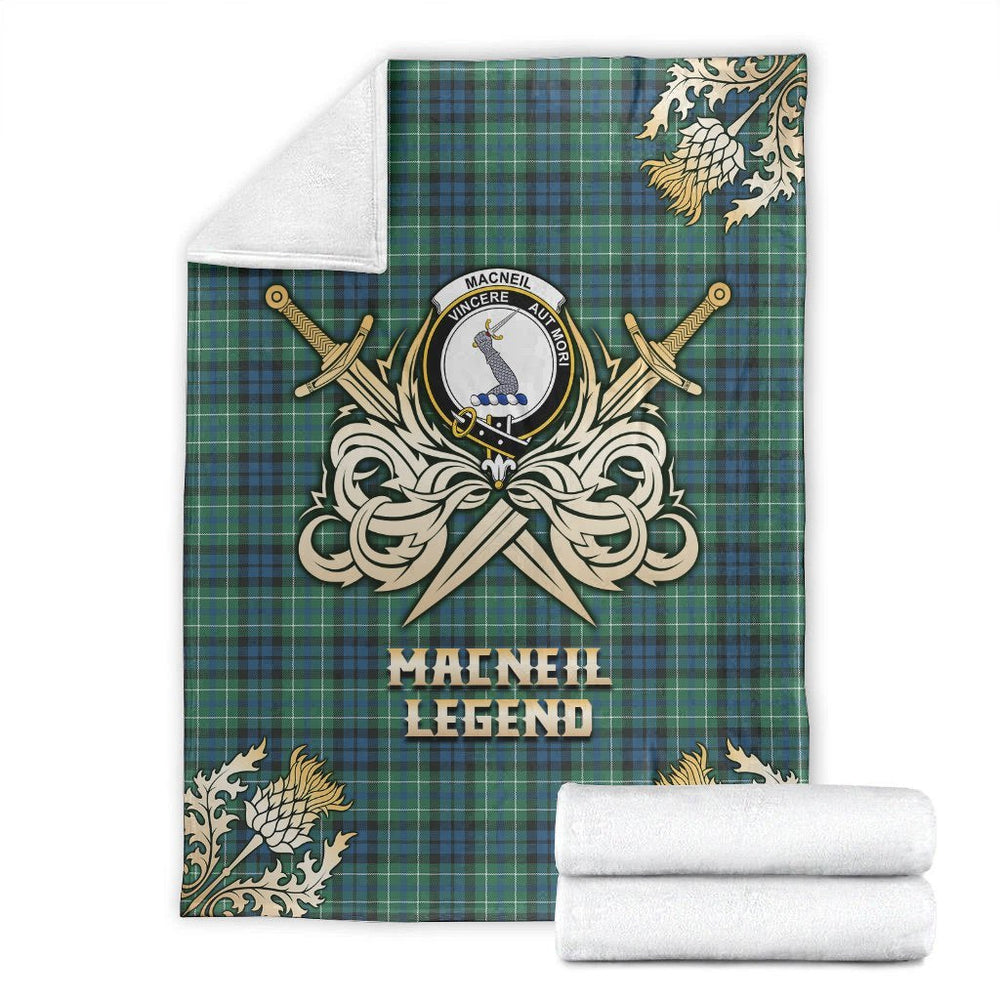 Clan MacNeil of Colonsay Ancient Tartan Gold Courage Symbol Blanket EI20 Clan MacNeil / MacNeill Tartan Today   