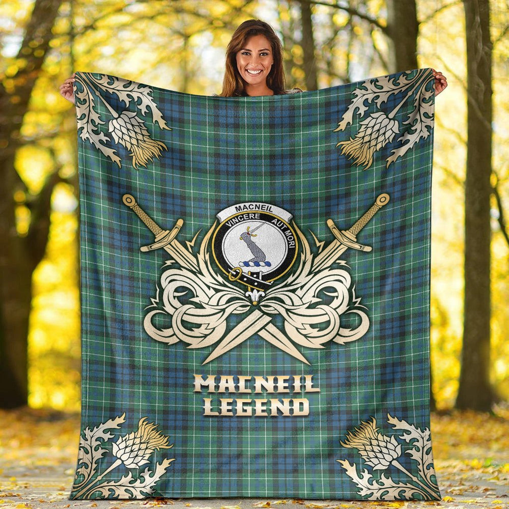 Clan MacNeil of Colonsay Ancient Tartan Gold Courage Symbol Blanket EI20 Clan MacNeil / MacNeill Tartan Today   