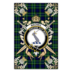 Clan MacNeil of Colonsay Modern Tartan Crest Black Garden Flag  - Gold Thistle  CH32 Clan MacNeil / MacNeill Tartan Today   