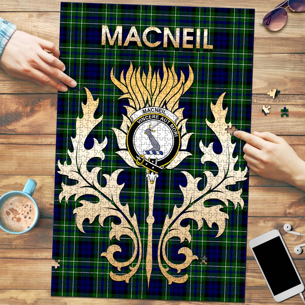 Clan MacNeil of Colonsay Modern Tartan Crest Thistle Jigsaw Puzzles Gift For Family FV27 Clan MacNeil / MacNeill Tartan Today   