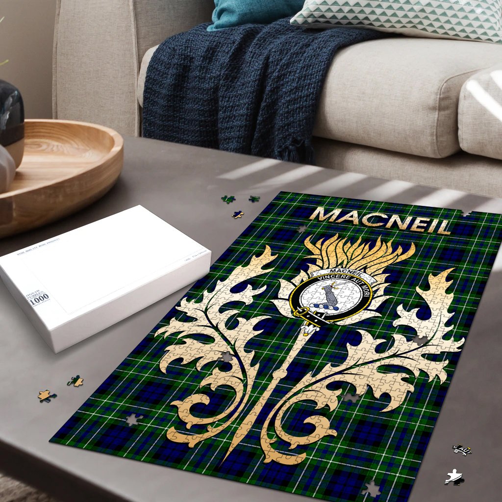 Clan MacNeil of Colonsay Modern Tartan Crest Thistle Jigsaw Puzzles Gift For Family FV27 Clan MacNeil / MacNeill Tartan Today   