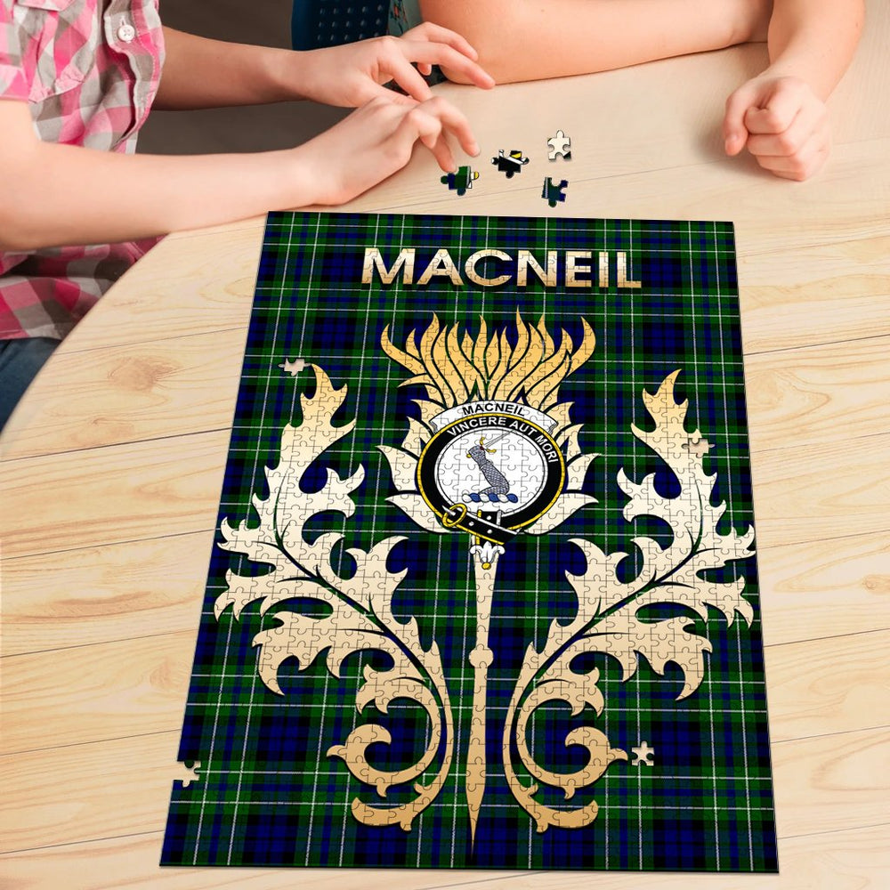 Clan MacNeil of Colonsay Modern Tartan Crest Thistle Jigsaw Puzzles Gift For Family FV27 Clan MacNeil / MacNeill Tartan Today   
