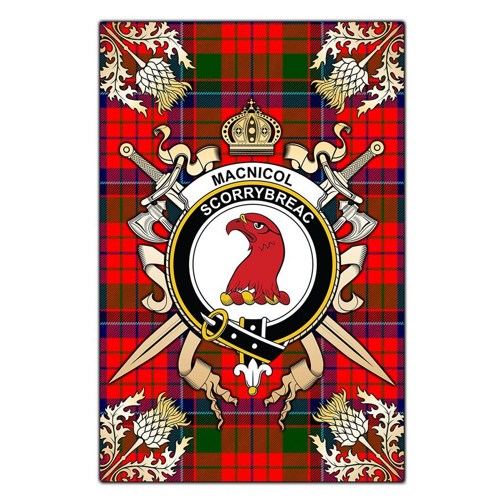 Clan MacNicol of Scorrybreac Tartan Crest Black Garden Flag  - Gold Thistle  AW41 Clan MacNicol Tartan Today   