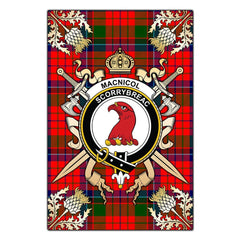 Clan MacNicol of Scorrybreac Tartan Crest Black Garden Flag  - Gold Thistle  AW41 Clan MacNicol Tartan Today   