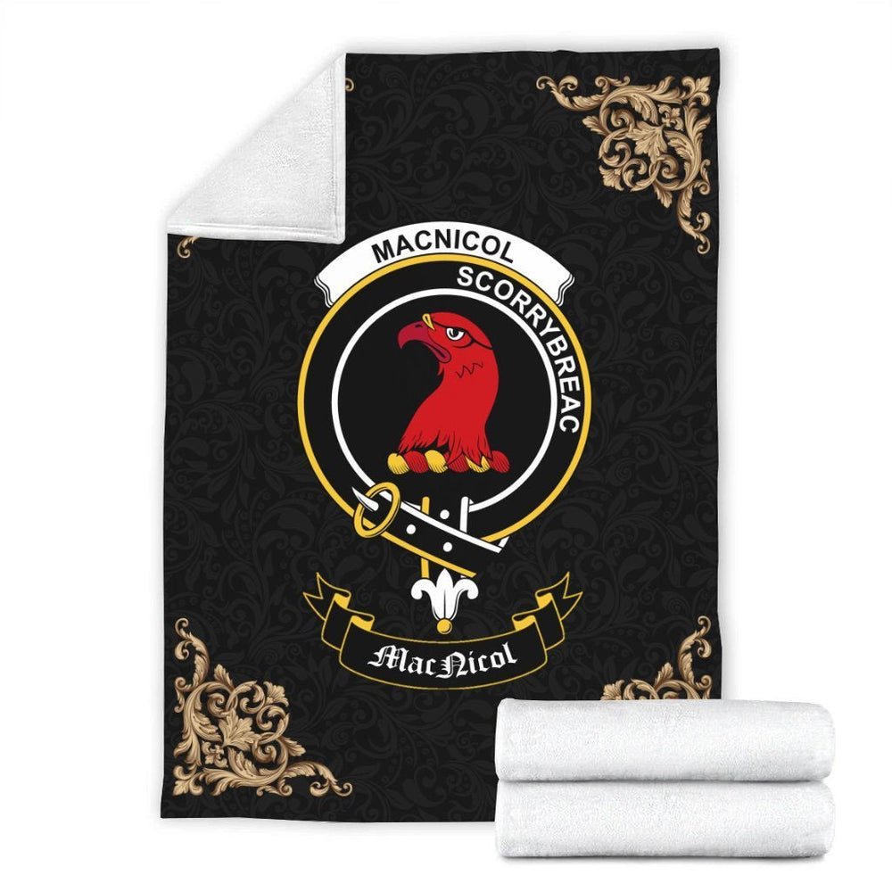 Clan MacNicol (of Scorrybreac) Crest Tartan Premium Blanket Black FL16 Clan MacNicol Tartan Today   