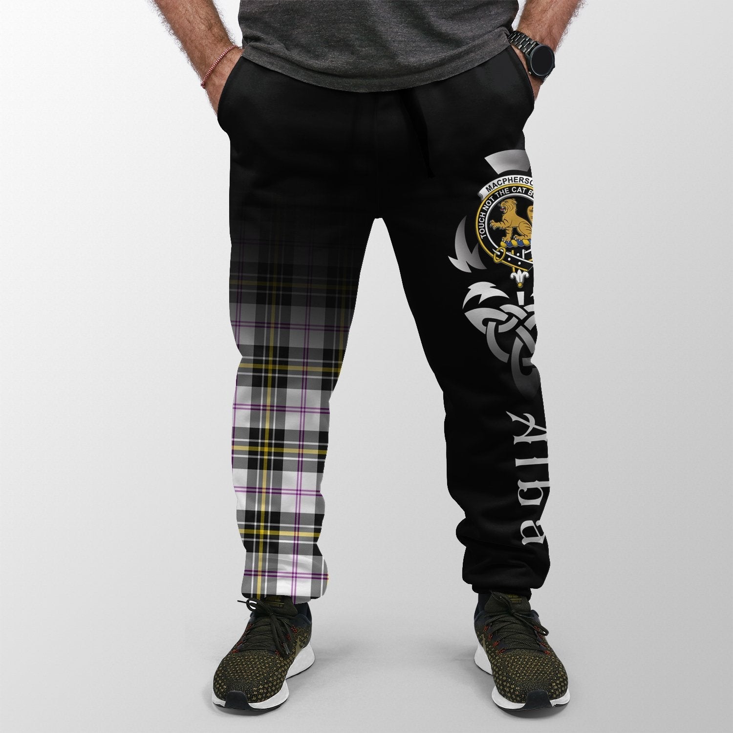 Clan MacPherson Dress Modern Tartan Crest Jogger Sweatpants  Alba Celtic Style EL13 Clan MacPherson Tartan Today   