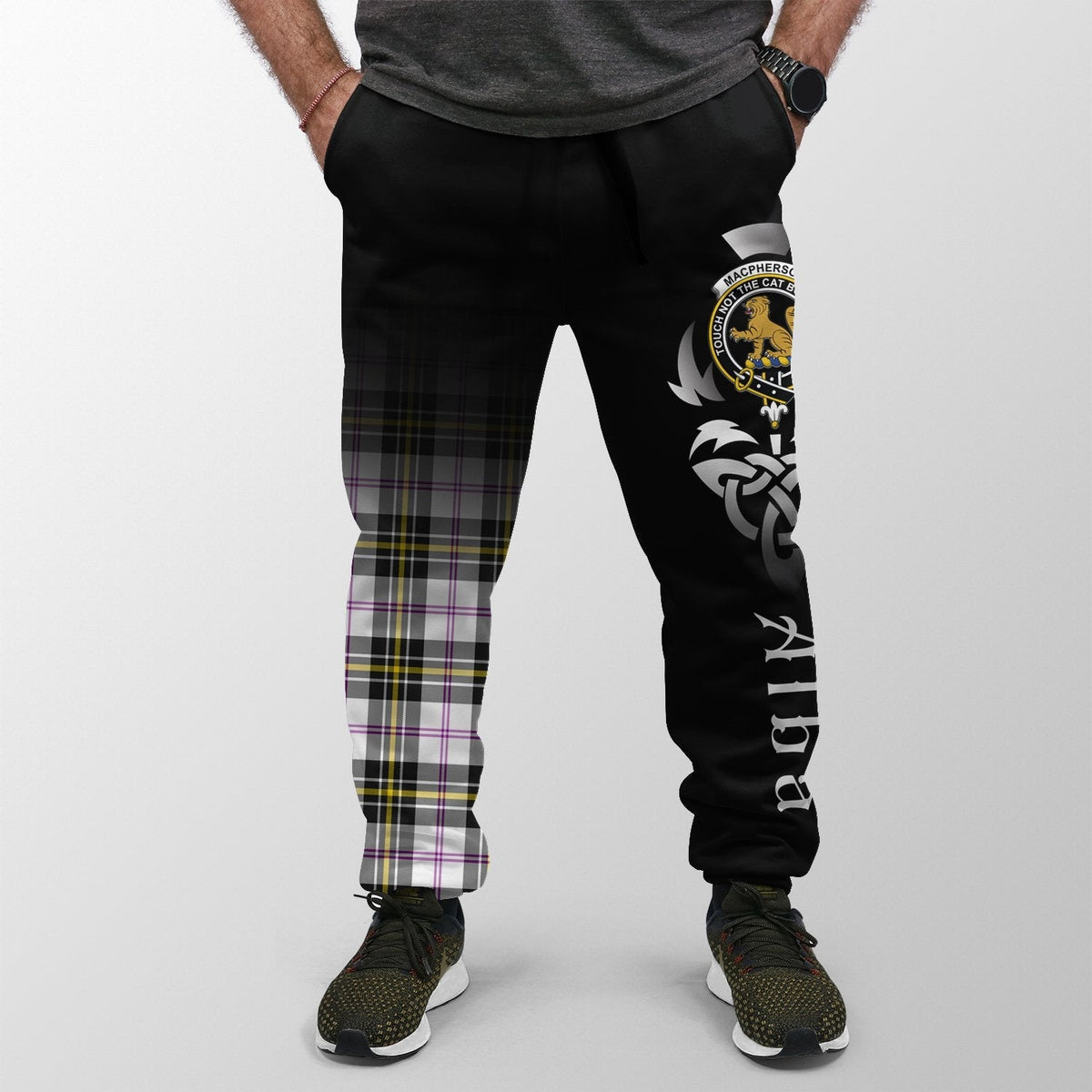 Clan MacPherson Dress Modern Tartan Crest Jogger Sweatpants  Alba Celtic Style EL13 Clan MacPherson Tartan Today   