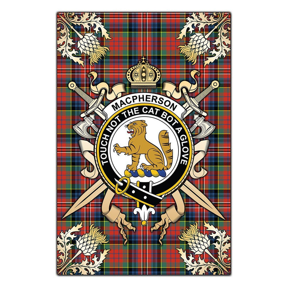 Clan MacPherson Ancient Tartan Crest Black Garden Flag  - Gold Thistle  HM29 Clan MacPherson Tartan Today   