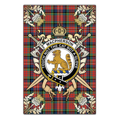 Clan MacPherson Ancient Tartan Crest Black Garden Flag  - Gold Thistle  HM29 Clan MacPherson Tartan Today   