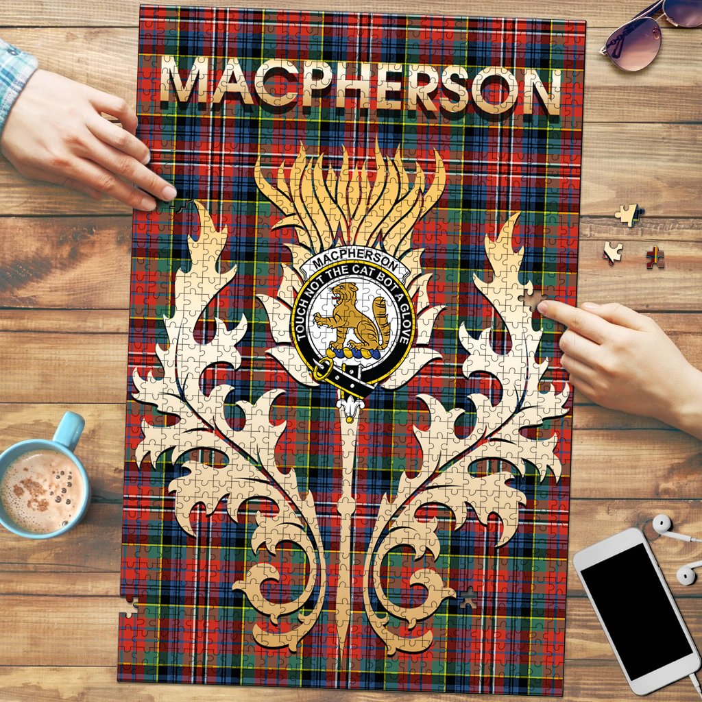 Clan MacPherson Ancient Tartan Crest Thistle Jigsaw Puzzles Gift For Family PB81 Clan MacPherson Tartan Today   