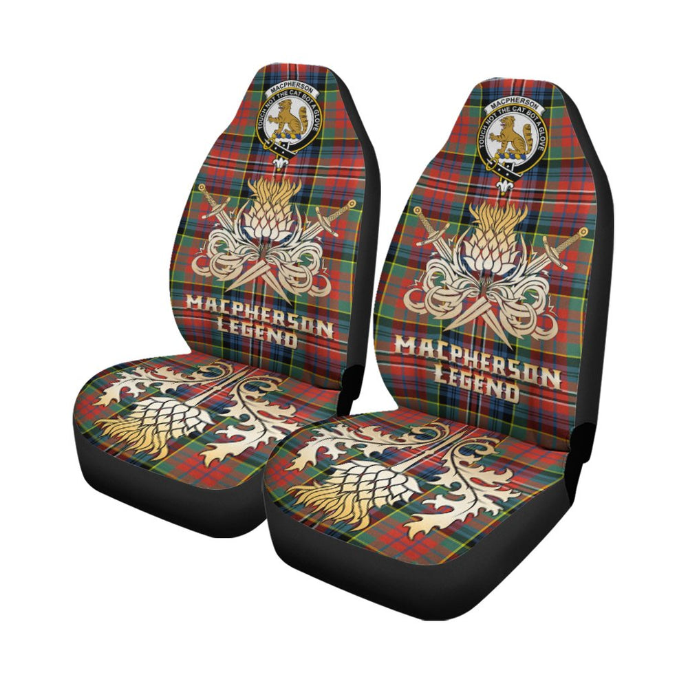 Clan MacPherson Ancient Tartan Crest Car Seat Cover  - Gold Thistle Courage Symbol StyleSA27 Clan MacPherson Tartan Today   
