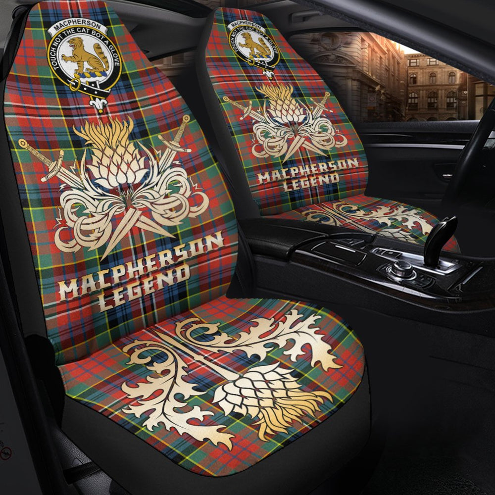 Clan MacPherson Ancient Tartan Crest Car Seat Cover  - Gold Thistle Courage Symbol StyleSA27 Clan MacPherson Tartan Today   