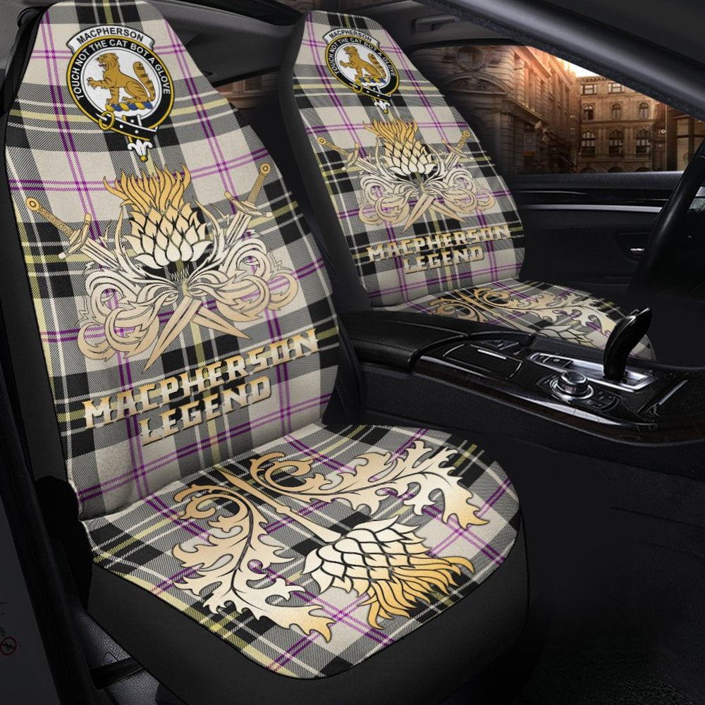 Clan MacPherson Dress Ancient Tartan Crest Car Seat Cover  - Gold Thistle Courage Symbol StyleAB89 Clan MacPherson Tartan Today   