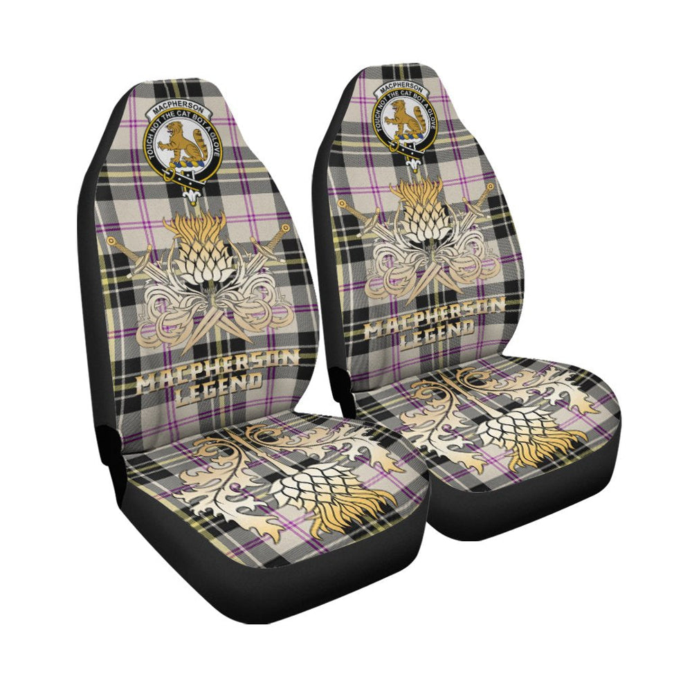 Clan MacPherson Dress Ancient Tartan Crest Car Seat Cover  - Gold Thistle Courage Symbol StyleAB89 Clan MacPherson Tartan Today   
