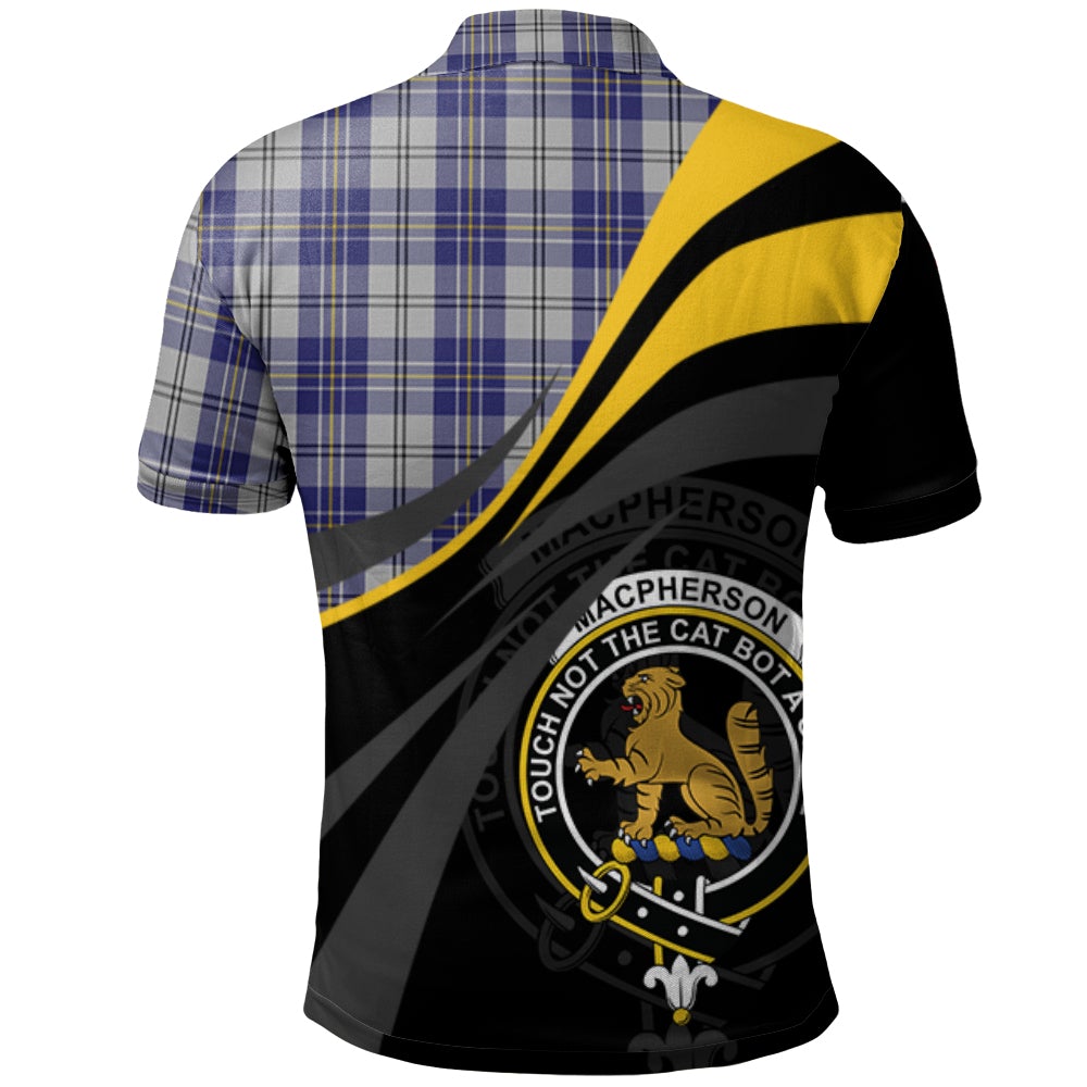 Clan MacPherson Dress Blue Tartan Polo Shirt - Royal Coat Of Arms Style SP47 MacPherson Dress Blue Tartan Tartan Polo   