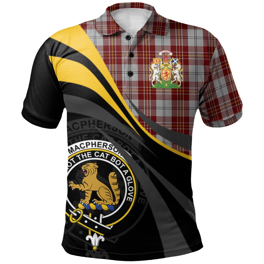 Clan MacPherson Dress Burgundy Tartan Polo Shirt - Royal Coat Of Arms Style YU37 MacPherson Dress Burgundy Tartan Tartan Polo   