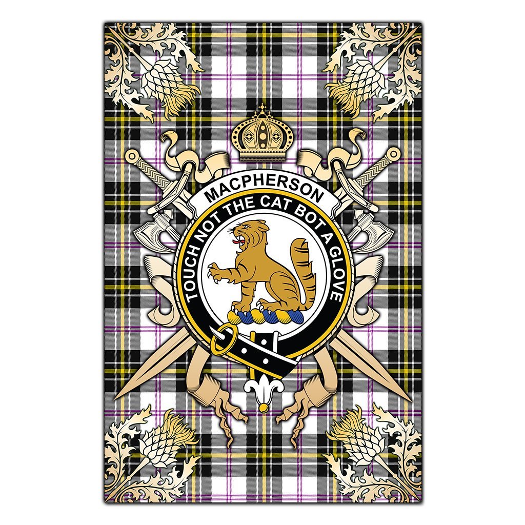 Clan MacPherson Dress Modern Tartan Crest Black Garden Flag  - Gold Thistle  PX10 Clan MacPherson Tartan Today   