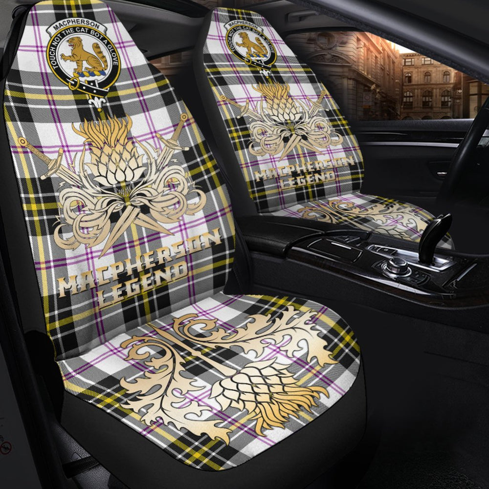 Clan MacPherson Dress Modern Tartan Crest Car Seat Cover  - Gold Thistle Courage Symbol StyleHX36 Clan MacPherson Tartan Today   