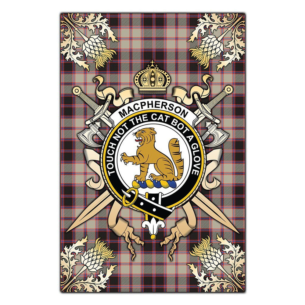 Clan MacPherson Hunting Ancient Tartan Crest Black Garden Flag  - Gold Thistle  AY64 Clan MacPherson Tartan Today   