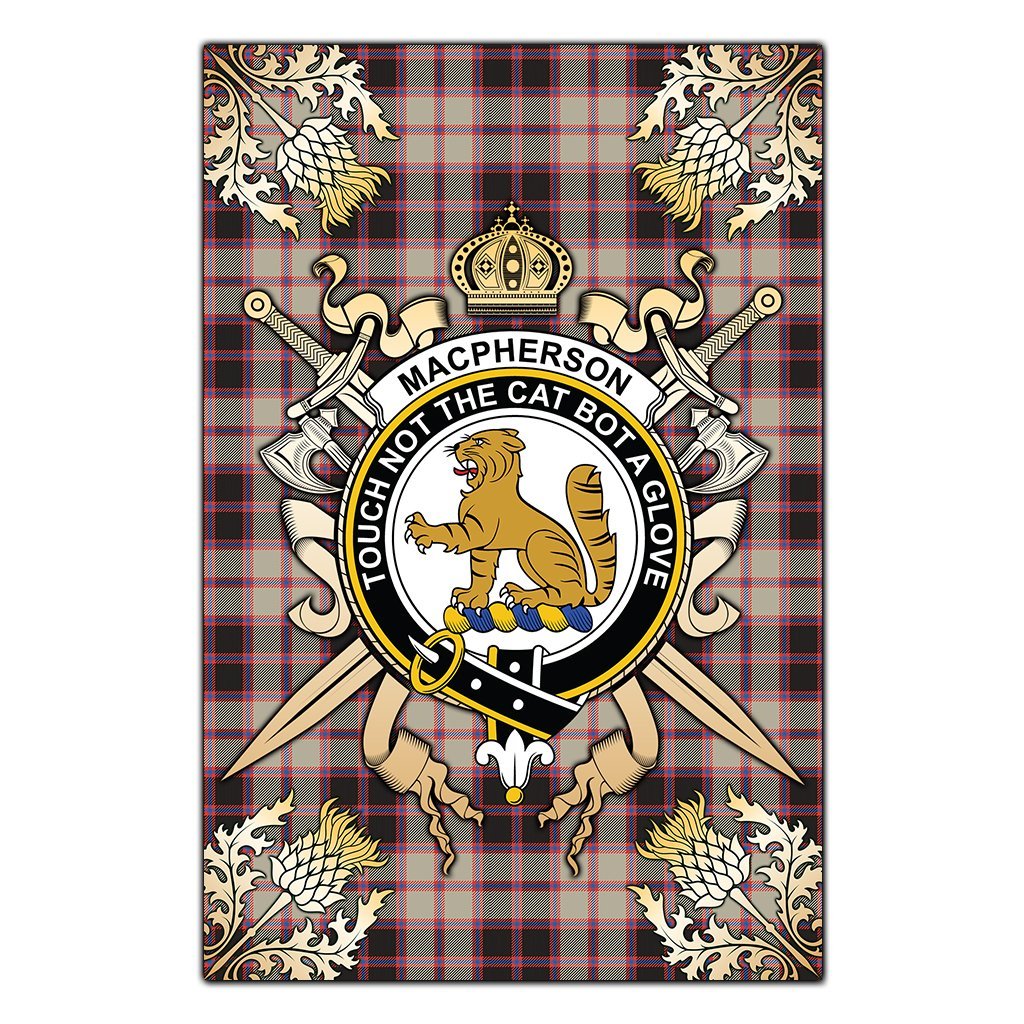 Clan MacPherson Hunting Ancient Tartan Crest Black Garden Flag  - Gold Thistle  AY64 Clan MacPherson Tartan Today   